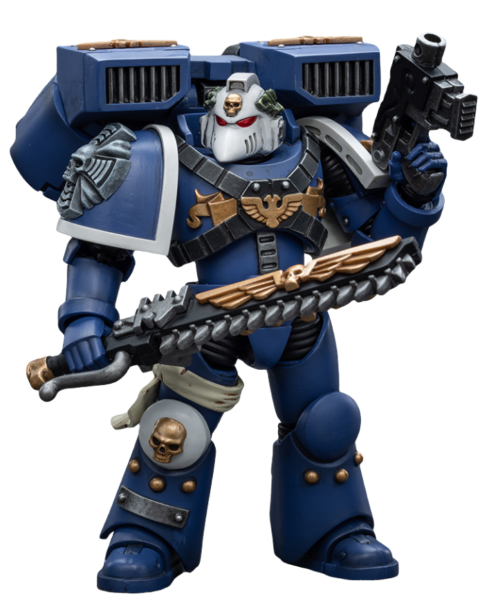 HiPlay JoyToy Warhammer 40K Collectible Figure: Ultramarines Vanguard Veteran with Chainsword and Bolt Pistol 1:18 Scale Action Figures (Chainsword and Bolt Pistol JT8025)