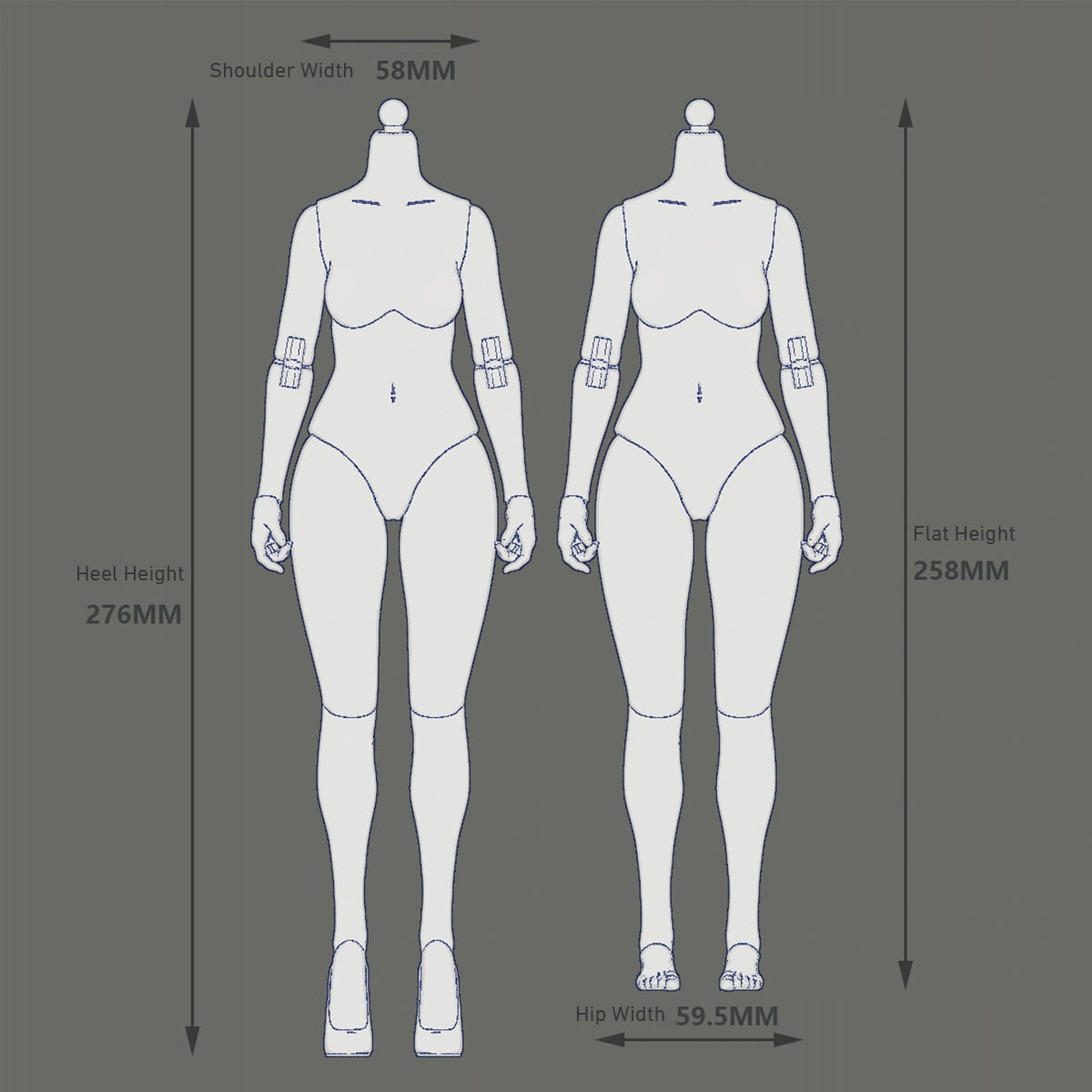 True1Toys Narrow Shoulder Fully Articulated Large Bust Light Wheat Skin Female Jointed Action Figures Body