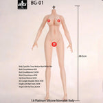 ACTION FIGURE TOYS Seamless Female Platinum Silicone with Stainless Steel Skeleton BG-01–BG-05 Medium/Large/Extra Large Bust, Multiple Skin Tones, Large Hip & Thigh Strap Options 1/6 Scale Action Figure Body
