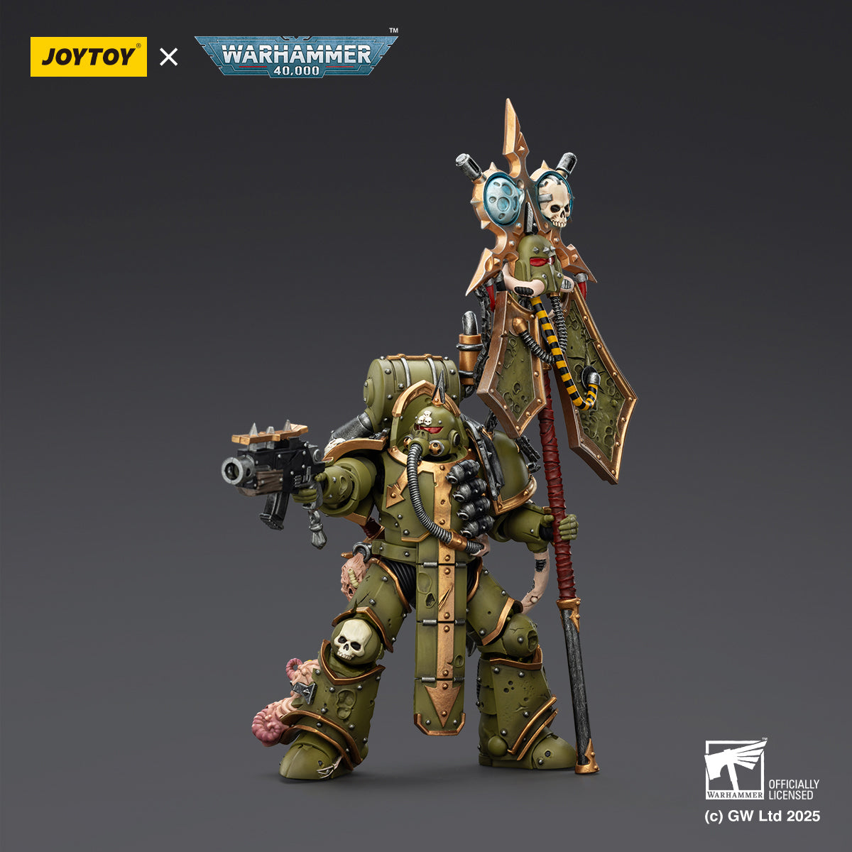 JOYTOY Warhammer Death Guard Blightlord Terminator & Plague Marine Icon bearer with Boltgun and Plague knife 1/18 Scale Action Figure