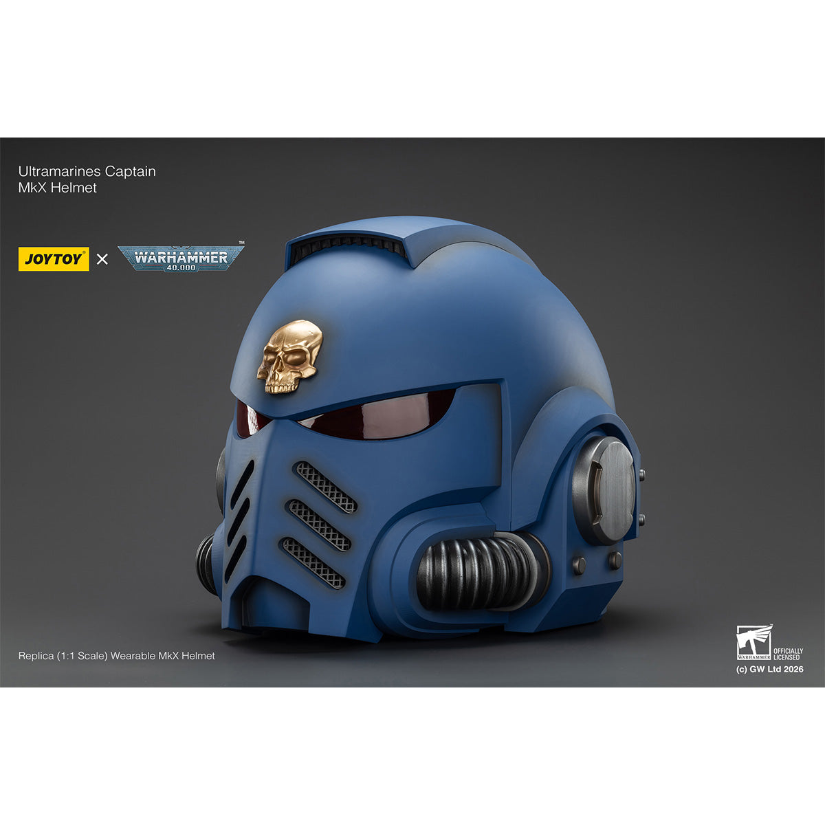 JOYTOY Warhammer 40K Ultramarines Captain MkX Helmet & Display Stand 1/1 Scale