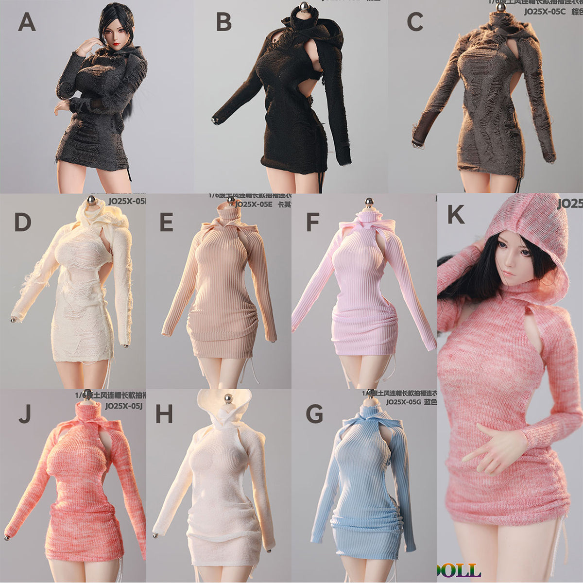 JIAOUDOLL Ruched Post-Apocalyptic Style Long Dress JO25X-05 Doll Clothes Accessory Fit 1/6 Scale 12-inches Figure