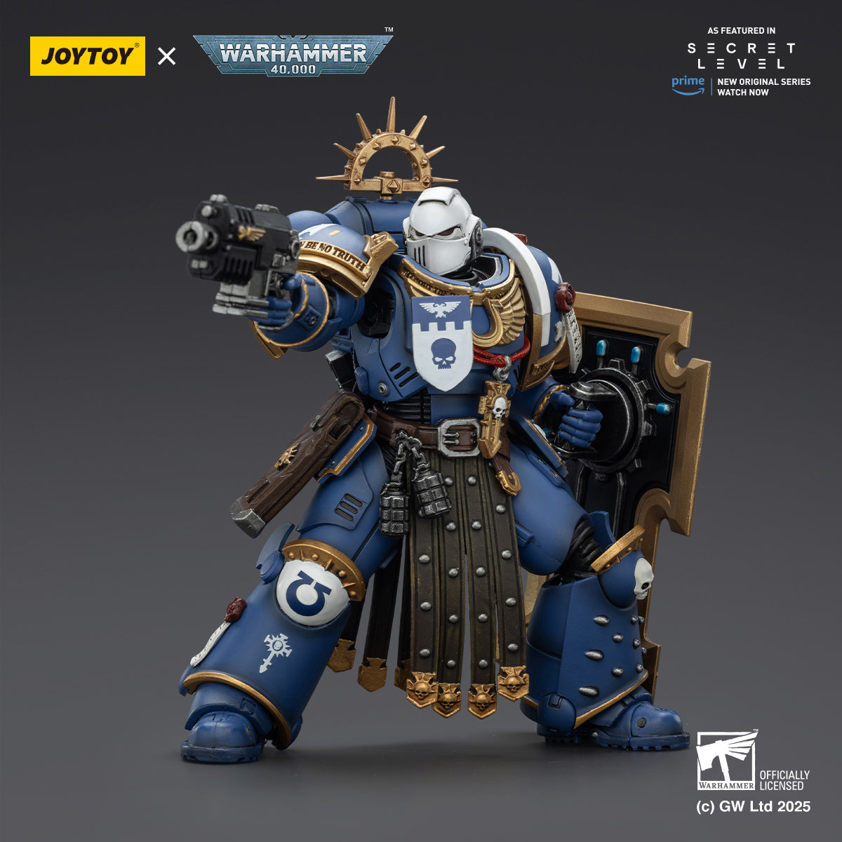 (Only Shipped to the US) JOYTOY Warhammer Ultramarines Torvald with Power Sword Stormshield and Bolt Pistol JT02809 1/18 Scale Action Figure