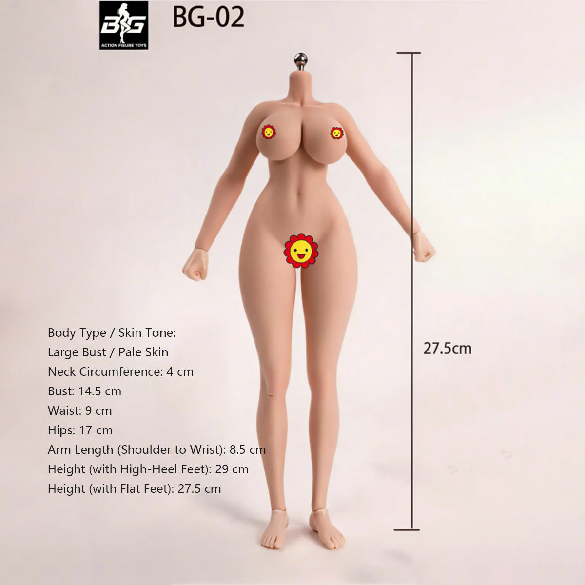 ACTION FIGURE TOYS Seamless Female Platinum Silicone with Stainless Steel Skeleton BG-01–BG-05 Medium/Large/Extra Large Bust, Multiple Skin Tones, Large Hip & Thigh Strap Options 1/6 Scale Action Figure Body