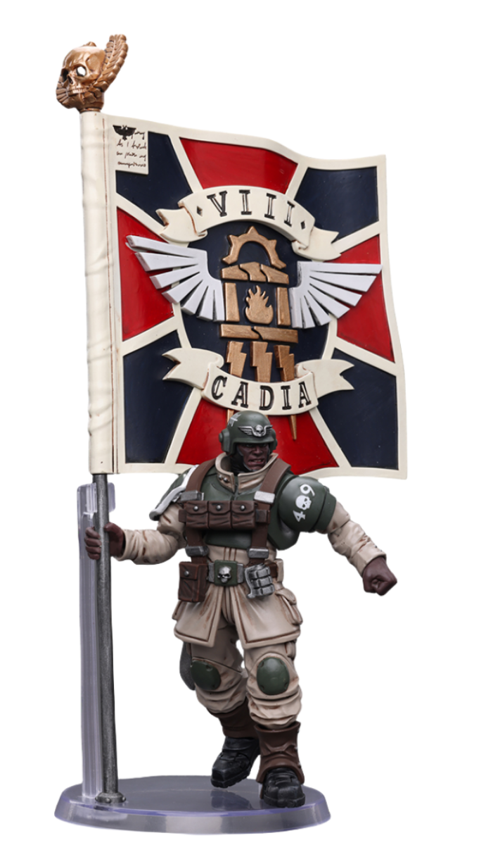 HiPlay JoyToy Warhammer 40K Collectible Figure: Astra Militarum Cadian Command Squad Veteran with Regimental Standard 1:18 Scale Action Figures JT7929