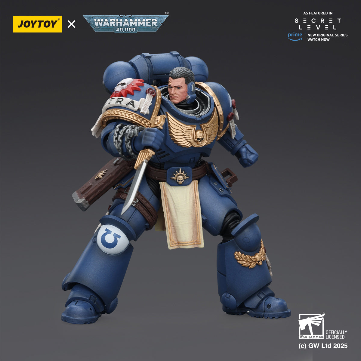 JOYTOY Warhammer Ultramarines Torvald with Power Sword Levantus with Power Sword Metaurus with Power Axe Titus with Laurels of Victory 1/18 Scale Action Figure