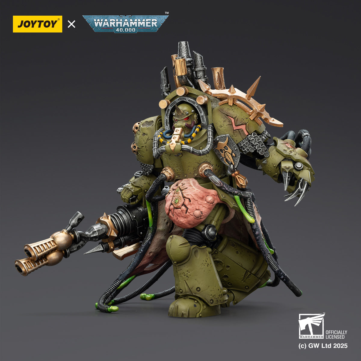 JOYTOY Warhammer Death Guard Lord of Virulence with Power Fist and Twin Plague Spewer & Foul Blightspawn with Plague Sprayer 1/18 Scale Action Figure