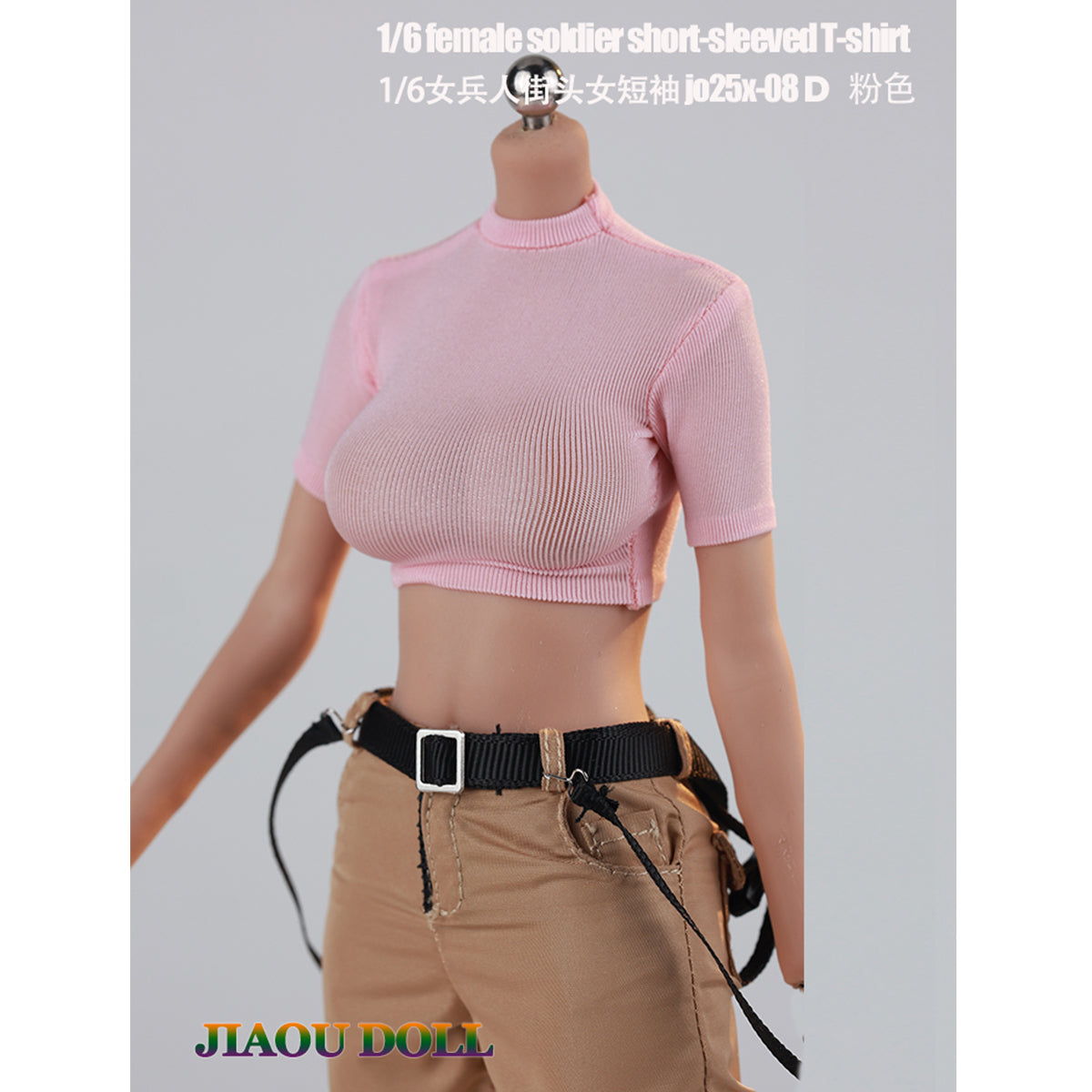 JIAOUDOLL Streetwear Female Cargo Pants + Belt & Short Sleeve T-Shirt Doll Clothes Accessory Fit 1/6 Scale 12-inches Action Figure