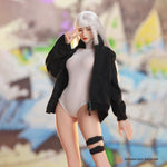 JIAOUDOLL, Female Knee Pads + Bodysuit + Mid-Calf Socks & Female Sportswear Single Jacket & Female Sports Jumpsuit Set Jacket with Jumpsuit, Doll Clothes Accessory for 12-inches Figure
