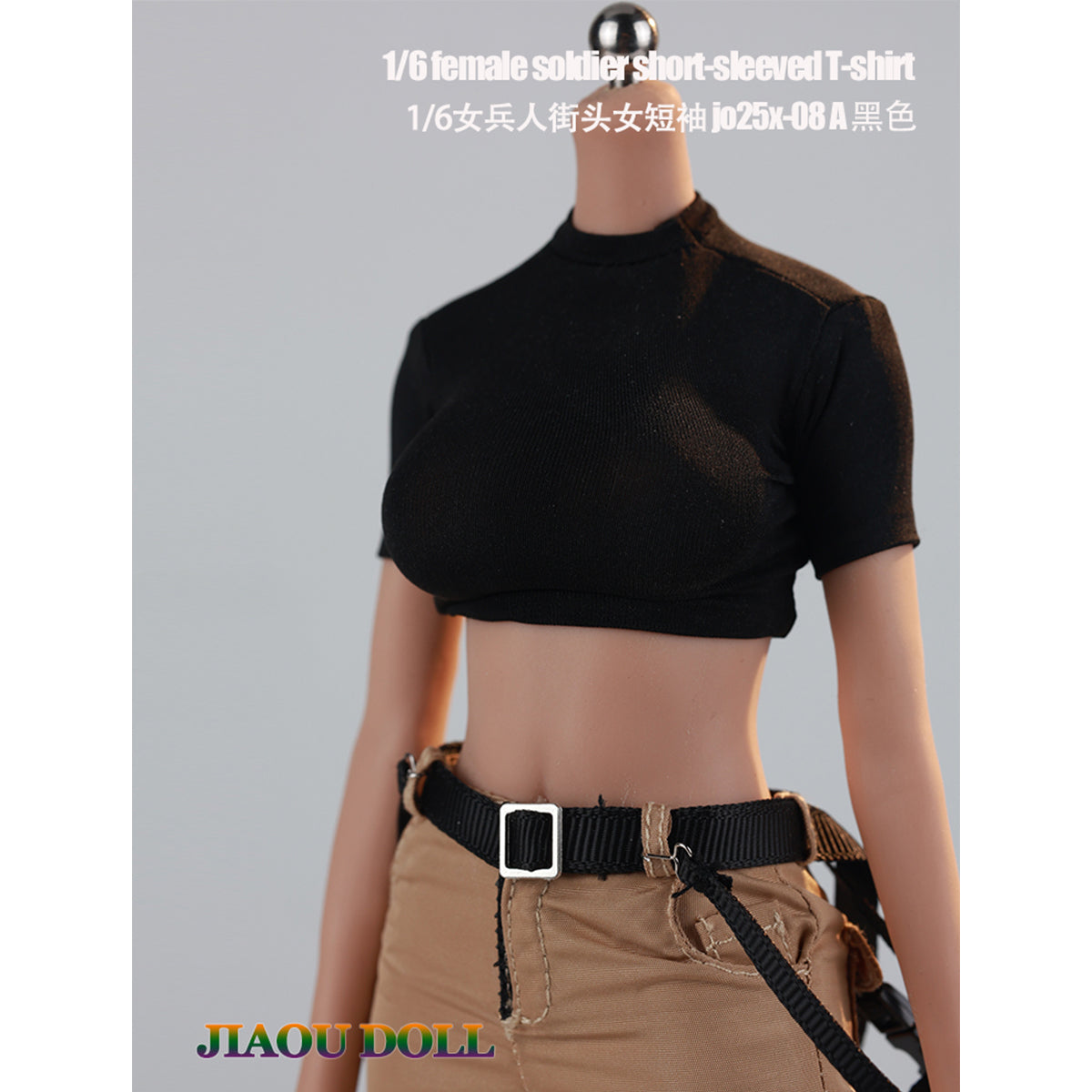 JIAOUDOLL Streetwear Female Cargo Pants + Belt & Short Sleeve T-Shirt Doll Clothes Accessory Fit 1/6 Scale 12-inches Action Figure