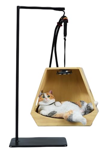 HiPlay JXK Collectible Cat Figure: Hanging Basket Lazy Cat, Expertly Hand-Painted, Lifelike, Safe Resin, 1:6 Scale Miniature Animal Figurine