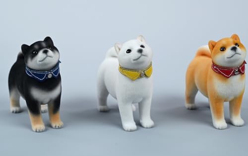 HiPlay JXK Small Collectible Dog Figure: Flocking Shiba Inu, 1:12 Scale Miniature Animal Figurine