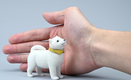 HiPlay JXK Small Collectible Dog Figure: Flocking Shiba Inu, 1:12 Scale Miniature Animal Figurine