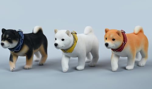 HiPlay JXK Small Collectible Dog Figure: Flocking Shiba Inu, 1:12 Scale Miniature Animal Figurine