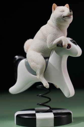 HiPlay JXK Collectible Dog Figure: Rocking Horse Shiba Inu, Expertly Hand-Painted, Lifelike, Safe Resin, 1:6 Scale Miniature Animal Figurine