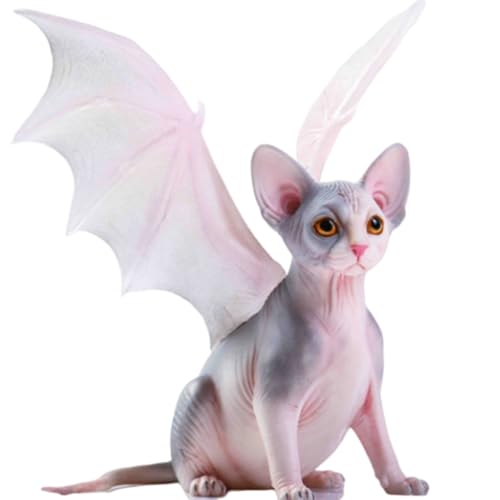 HiPlay JXK Collectible Cat Figure: Sphynx Bat Cat, Expertly Hand-Painted, Lifelike, Safe Resin, 1:6 Scale Miniature Animal Figurine