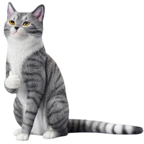 HiPlay JXK Collectible Cat Figure: Thumb Up Cat, Expertly Hand-Painted, Lifelike, Safe Resin, 1:6 Scale Miniature Animal Figurine