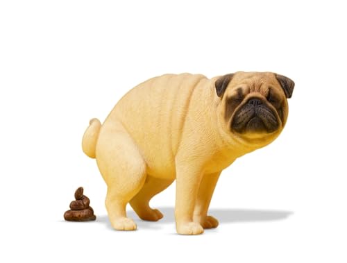 HiPlay JXK Collectible Dog Figure: Pug Half Squat, Expertly Hand-Painted, Lifelike, Safe Resin, 1:6 Scale Miniature Animal Figurine JXK122A