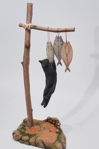 JXK Collectible Cat Figure: Cats That eat Fish 2.0, Expertly Hand-Painted, Lifelike, Safe Resin, 1:6 Scale Miniature Animal Figurine