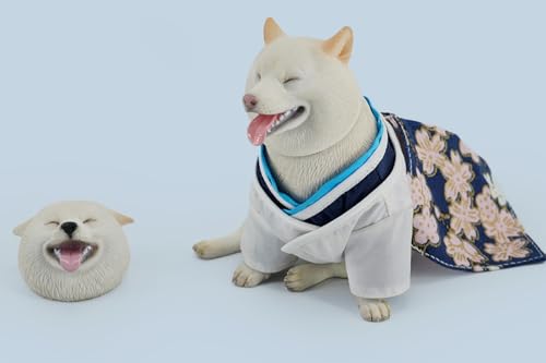 HiPlay JXK Collectible Dog Figure: Shiba Inu, Expertly Hand-Painted, Lifelike, Safe Resin, 1:6 Scale Miniature Animal Figurine