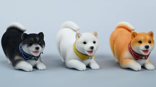 HiPlay JXK Small Collectible Dog Figure: Flocking Shiba Inu, 1:12 Scale Miniature Animal Figurine