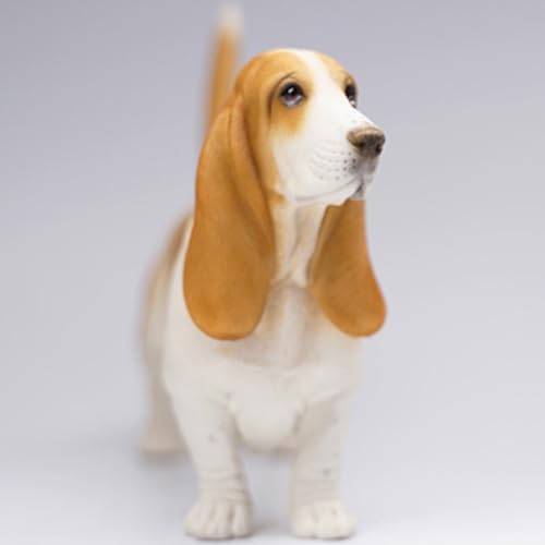 HiPlay JXK Collectible Dog Figure: Basset Hound, Expertly Hand-Painted, Lifelike, Safe Resin, 1:6 Scale Miniature Animal Figurine