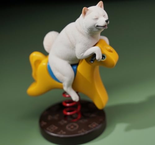 HiPlay JXK Collectible Dog Figure: Rocking Horse Shiba Inu, Expertly Hand-Painted, Lifelike, Safe Resin, 1:6 Scale Miniature Animal Figurine