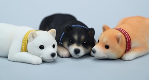 HiPlay JXK Small Collectible Dog Figure: Flocking Shiba Inu, 1:12 Scale Miniature Animal Figurine