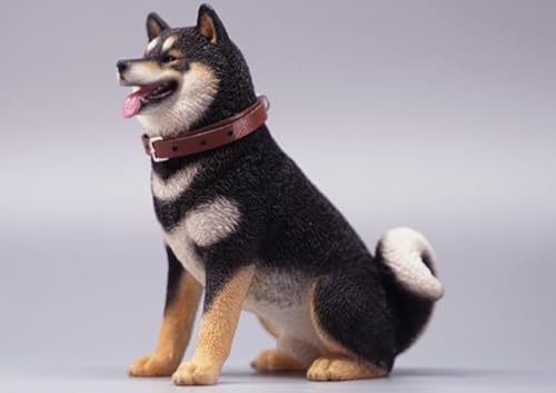 HiPlay JXK Collectible Dog Figure: Sitting Shiba Inu, Expertly Hand-Painted, Lifelike, Safe Resin, 1:6 Scale Miniature Animal Figurine