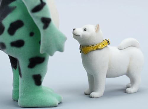 HiPlay JXK Small Collectible Dog Figure: Flocking Shiba Inu, 1:12 Scale Miniature Animal Figurine