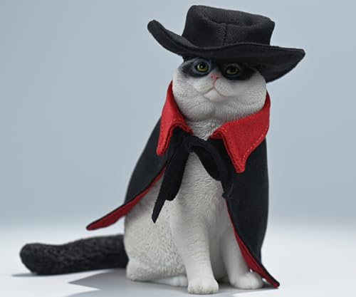 HiPlay JXK Collectible Cat Figure: Zorro Cat Model, Expertly Hand-Painted, Lifelike, Safe Resin, Miniature Animal Figurine CW2303