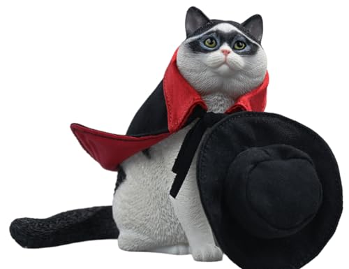 HiPlay JXK Collectible Cat Figure: Zorro Cat Model, Expertly Hand-Painted, Lifelike, Safe Resin, Miniature Animal Figurine CW2303