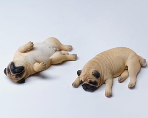 HiPlay JXK Collectible Dog Figure: Sleeping Pug, Expertly Hand-Painted, Lifelike, Safe Resin, 1:6 Scale Miniature Animal Figurine