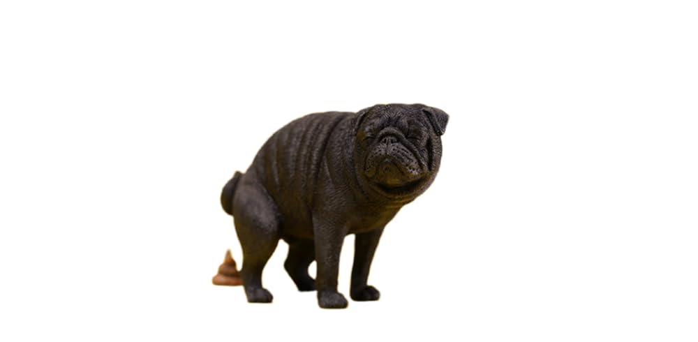 HiPlay JXK Collectible Dog Figure: Pug Half Squat, Expertly Hand-Painted, Lifelike, Safe Resin, 1:6 Scale Miniature Animal Figurine JXK122A