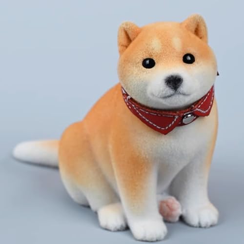 HiPlay JXK Small Collectible Dog Figure: Flocking Shiba Inu, 1:12 Scale Miniature Animal Figurine