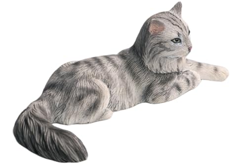 HiPlay JXK Collectible Cat Figure: Mini Maine Coon, Expertly Hand-Painted, Lifelike, Safe Resin, Miniature Animal Figurine