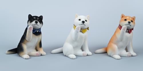 HiPlay JXK Small Collectible Dog Figure: Flocking Shiba Inu, 1:12 Scale Miniature Animal Figurine