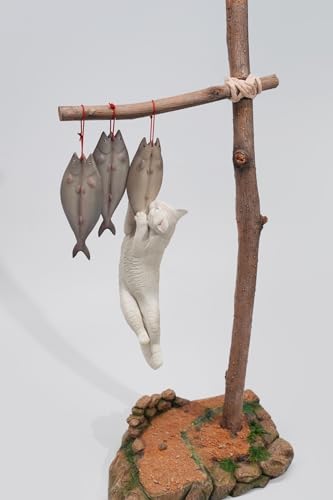 HiPlay JXK Collectible Cat Figure: Cats That eat Fish 2.0, Expertly Hand-Painted, Lifelike, Safe Resin, 1:6 Scale Miniature Animal Figurine