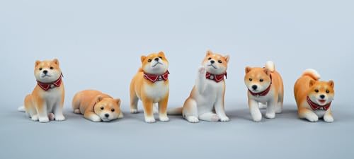 HiPlay JXK Small Collectible Dog Figure: Flocking Shiba Inu, 1:12 Scale Miniature Animal Figurine