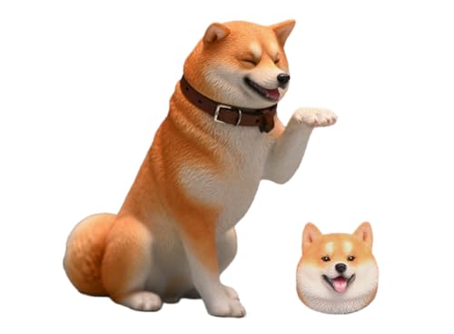 HiPlay JXK Collectible Dog Figure: Play Cute Shiba Inu, Expertly Hand-Painted, Lifelike, Safe Resin, 1:6 Scale Miniature Animal Figurine