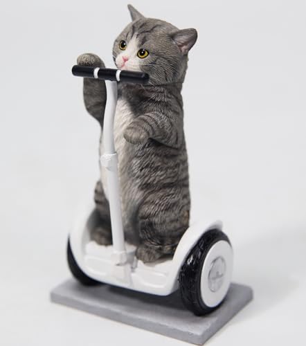 HiPlay JXK Collectible Cat Figure: Gray Standing Cat, Expertly Hand-Painted, Lifelike, Safe Resin, 1:6 Scale Miniature Animal Figurine