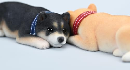 HiPlay JXK Small Collectible Dog Figure: Flocking Shiba Inu, 1:12 Scale Miniature Animal Figurine