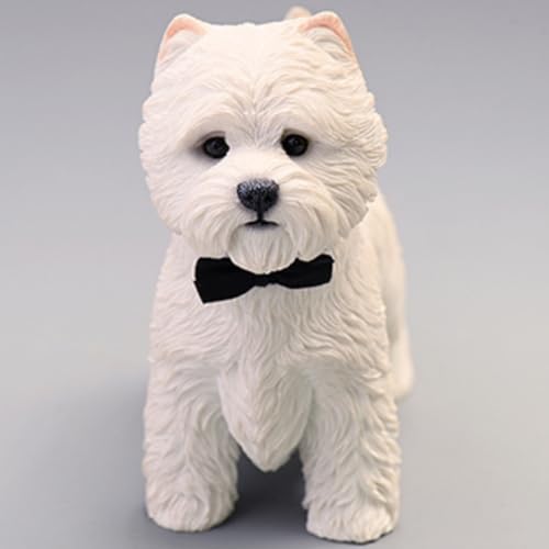 HiPlay JXK Collectible Dog Figure: West Highland White Terrier, Expertly Hand-Painted, Lifelike, Safe Resin, 1:6 Scale Miniature Animal Figurine