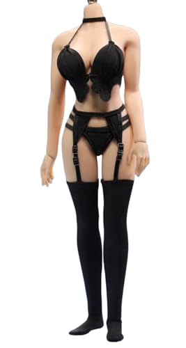 HiPlay 1/6 Scale Figure Doll Clothes: Female Black Lace Lingerie Garter Stockings for 12-inch Collectible Action Figure