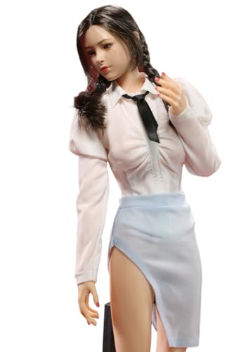 1/6 Scale Figure Doll Clothes: Blue Long Sleeve Blouse Wrap Skirt for 12-inch Collectible Action Figure