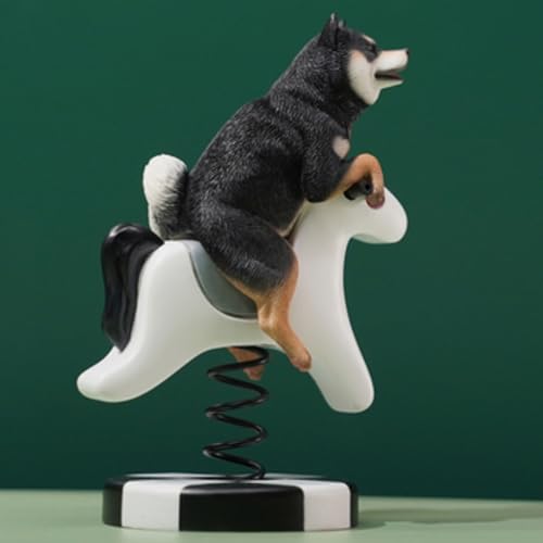 HiPlay JXK Collectible Dog Figure: Rocking Horse Shiba Inu, Expertly Hand-Painted, Lifelike, Safe Resin, 1:6 Scale Miniature Animal Figurine