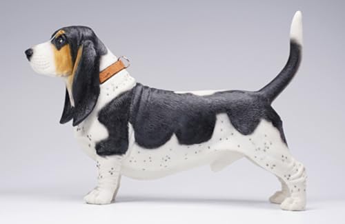 HiPlay JXK Collectible Dog Figure: Basset Hound, Expertly Hand-Painted, Lifelike, Safe Resin, 1:6 Scale Miniature Animal Figurine