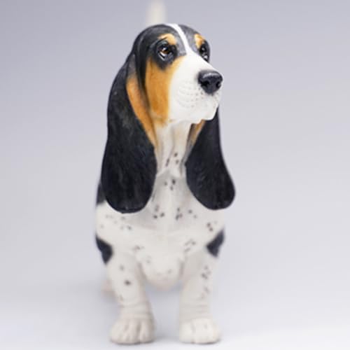 HiPlay JXK Collectible Dog Figure: Basset Hound, Expertly Hand-Painted, Lifelike, Safe Resin, 1:6 Scale Miniature Animal Figurine