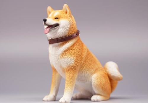 HiPlay JXK Collectible Dog Figure: Sitting Shiba Inu, Expertly Hand-Painted, Lifelike, Safe Resin, 1:6 Scale Miniature Animal Figurine