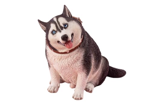 HiPlay JXK Collectible Dog Figure: Fat Husky, Expertly Hand-Painted, Lifelike, Safe Resin, 1:6 Scale Miniature Animal Figurine